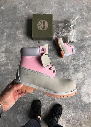 Круті черевики timberland grey/pink (термо)