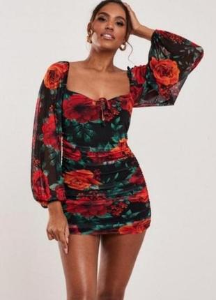 Короткое платье сетка с цветочным принтом от missguided ❗нюанс❗