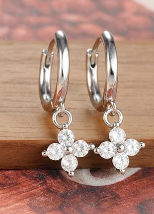 Серьги серебро 925 покрытие фианиты сережки