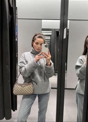 Серый шерстяной свитер под горло,свитер с воротником с разрезами из новой коллекции zara размер xs,м