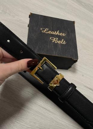 Ремень унисекс 3см из кожи + коробка, ремень фабричный китай кожаный черный серебро...