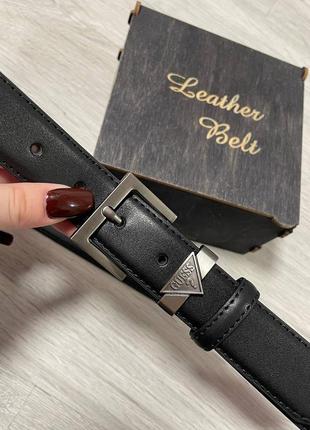 Ремень унисекс 3см из кожи + коробка, ремень фабричный китай кожаный черный серебро...
