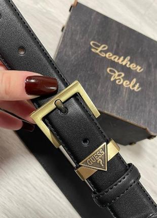 Ремень унисекс 3см из кожи + коробка, ремень фабричный китай кожаный черный серебро...