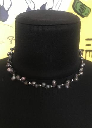 Намисто з натуральних чорно фіолетових перлин вінтаж