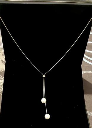 Минималистичное лаконичное золотое колье с жемчугом цепочка подвеска бусы украшение на шею