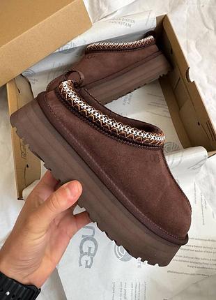 Женские угги ugg tasman platform brown dark chocolate теплые на меху, угги на овчине