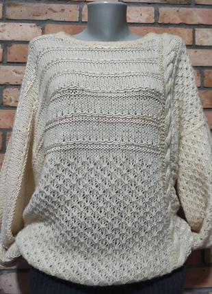 Hand made ручная работа винтажный свитер джемпер вязкая шерсть косы зимний теплый оверсайз.