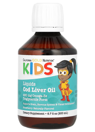 California gold nutrition, kids, жир із печінки норвезької тріски для дітей, натуральний полуничний