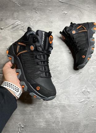Мужские зимние высокие кроссовки / кожаные спортивные ботинки с логотипом merrell