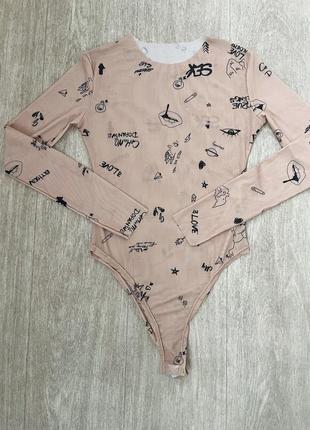 Боди бежевая тату сетка3 фото