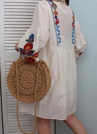Платье вышиванка из натурального шелка и хлопка zara4 фото
