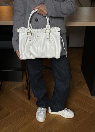 Miu miu cream vitello lux leather gathered tote