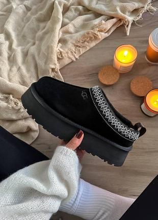 Женские угги ugg tasman platform black теплые на меху, угги на овчине