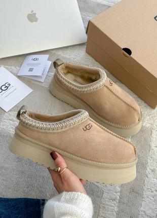 Женские угги ugg tasman platform beige зимние теплые на меху, угги на овчине