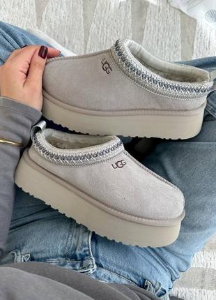 Женские угги ugg tasman platform light grey зимние теплые на меху, угги на овчине