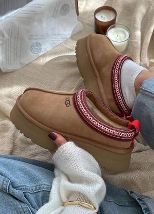 Женские угги ugg tasman platform chestnut зимние теплые угги на меху, угги на овчине