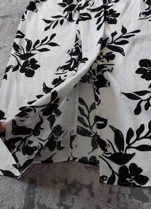Белая льняная юбка миди в чёрный цветочный принт f&f (размер 14-16)3 фото