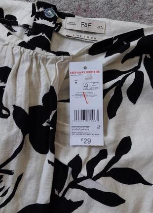 Белая льняная юбка миди в чёрный цветочный принт f&f (размер 14-16)4 фото