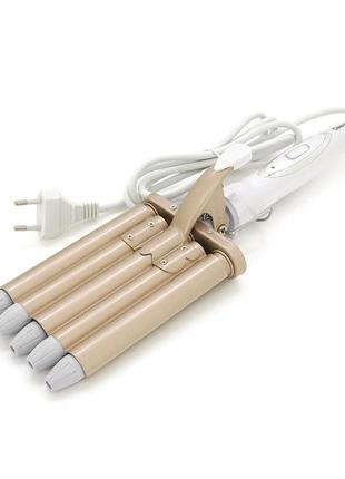 Плойка для волосся gemei gm-2932, потрійна для завивання волосся із затискачем, box склад одеса 33245