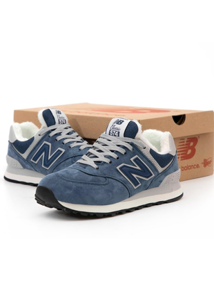 Мужские зимние кроссовки на меху new balance 574 fur blue