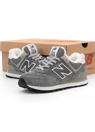 Замшевые щитовые кроссовки на меху new balance 574 fur grey