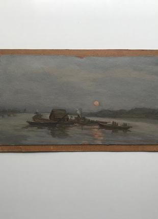 Картина маслом воробьев и д пейзаж 1950-1960е ссср картон масло №27