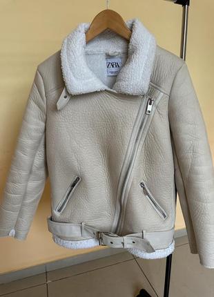 Теплая женская дубленка zara авиатор