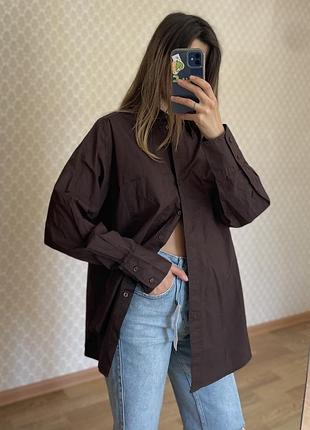 Коричневая рубашка свободного кроя h&amp;m