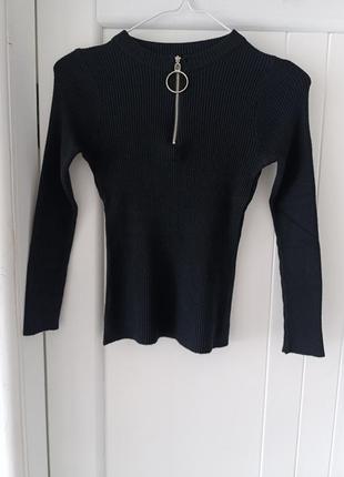 Чорна водолазка в рубчик жіночий гольф з блискавкою