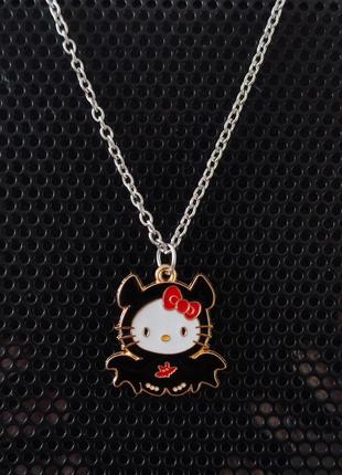 Підвіска "hello kitty" кажан, підвіска з хеллоу кітті кажан, підвіска з кажаном хелловін, кольє, кулон хелоу кіті, срібло, подарунок, ланцюжок