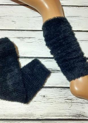 Теплые ангоровые пушистые черные женские гетры
