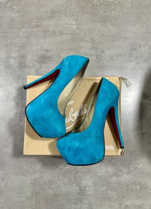 Лабутены туфли бирюзовые кожа италия christian louboutin