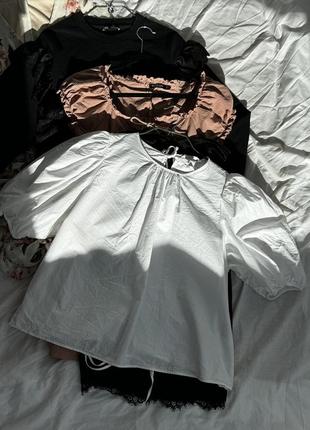 Білосніжна блуза з завʼязками на спинці h&m