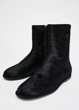 Кожаные ботинки черные с искусственным мехом zara new