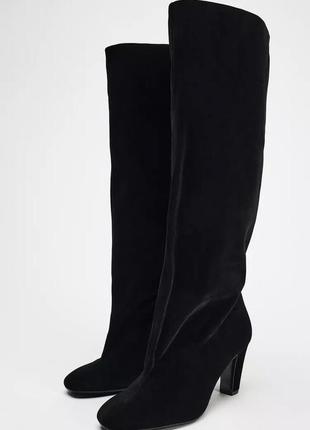 Широкие бархатные сапоги женские zara new