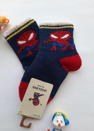 Носки детские пуховая пряжа с принтом spider man разные цвета премиум качество