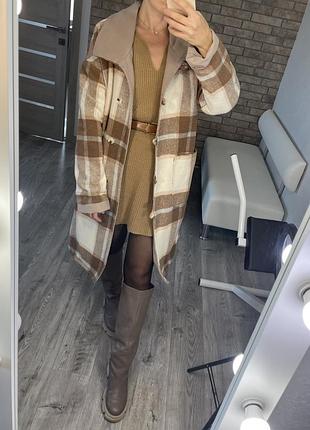 Пальто в клетку полоску оверсайз свободное осень