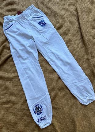 Детские белые брюки/ штаны с оптимусом