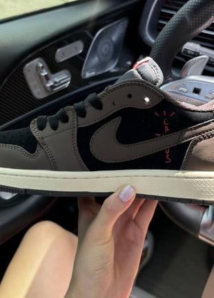 Кроссовки travis scott x Air Jordan 6 low in white and red 1 low mocha4 фото