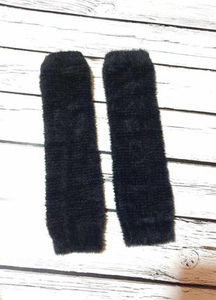 Теплые ангоровые пушистые черные женские гетры