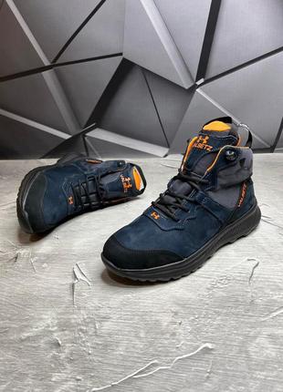 Зимние мужские кроссовки на меху натуральный нубук, спортивные кожаные ботинки синего цвета ua