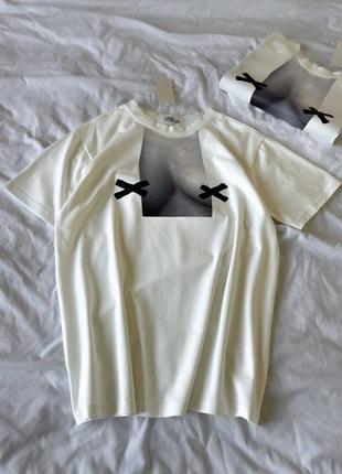 Женская летняя белая базовая качественная футболка грудь женские груди сиси хлопок7 фото