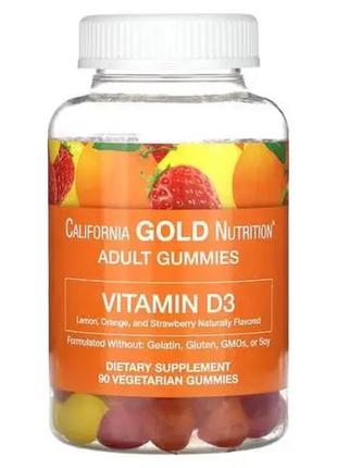 Жевательный витамин d3, без желатина и глютена, california gold nutrition, 25 мкг (1000 м), 90 жевательных таблеток со вкусом фруктов и ягод