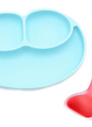 Набор силиконовый половник  21 х 6.5 см розовый и силиконовая тарелка коврик 22 х 15 см голубой (vol-980)