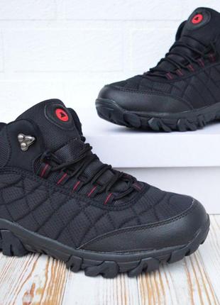 Bayota кроссовки ботинки сапоги теплые высокие водонепроницаемые мужские черные с красным с мехом отличное качество кожаные