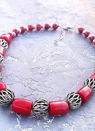 Намисто з великих натуральних коралів "галактика" бусы из натурального коралла