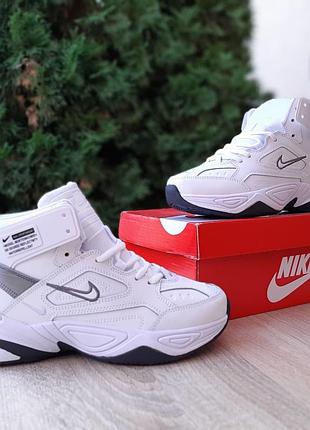 Nike m2k tekno high fullpalm високі білі з чорним кросівки ботінки сапоги теплі високі найк текно зимові жіночі шкіряні шкіра топ якість