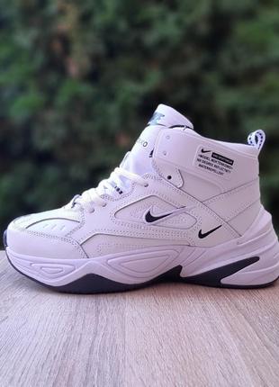 Nike m2k tekno high fullpalm високі білі з чорним кросівки ботінки сапоги теплі високі найк текно зимові жіночі шкіряні шкіра топ якість