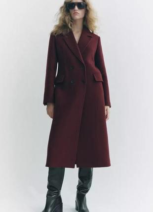 Пальто женское бордовое шерстяное zara new
