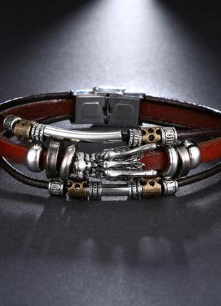 Коричневий шкіряний браслет дракон 🐉 для чоловіків